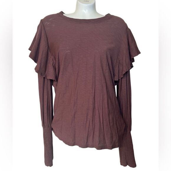 Nation LTD Pima Cotton Ruffle Smocked Sleeve Top - Picture 2 of 8